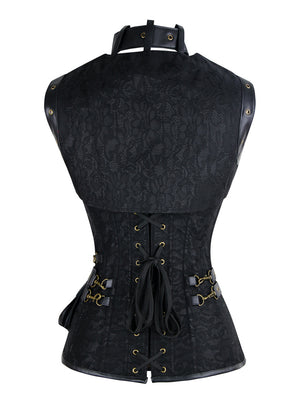 Fashion Hot Selling High Quality Women Denim Gothic Steampunk Sweetheart Lace Up Corset Tops Back View