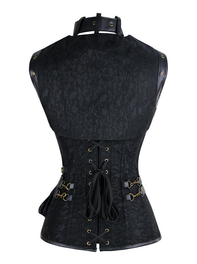 Fashion Hot Selling Hochwertige Damen Denim Gothic Steampunk Sweetheart Schnürkorsett Tops Rückansicht