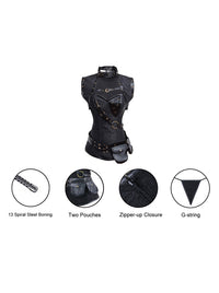Retro Burlesque Hochwertige All-Match Frauen Leder Punk Schatz Schnür Body Shapewear Jacquard Spitze Overbust Korsett Tops Detailansicht