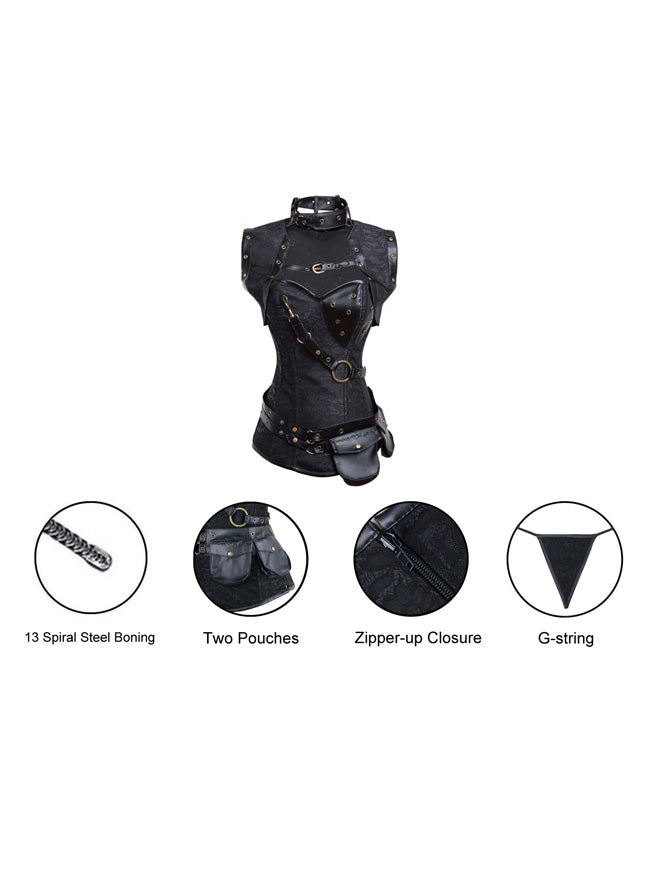Retro Burlesque Hochwertige All-Match Frauen Leder Punk Schatz Schnür Body Shapewear Jacquard Spitze Overbust Korsett Tops Detailansicht