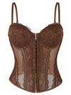 Charmian Women's Y2K Lace Mesh Corset Top with Adjustable Straps Brown Main Image
