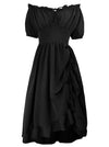 Charmian Women's Renaissance Off-Shoulder Ruffle Drawstring Midi Costume Dress Black Main Image