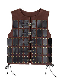 Charmian Men's Medieval Viking Leather Warrior Chest Armor Vest with Buckles Dark Brown Main Image