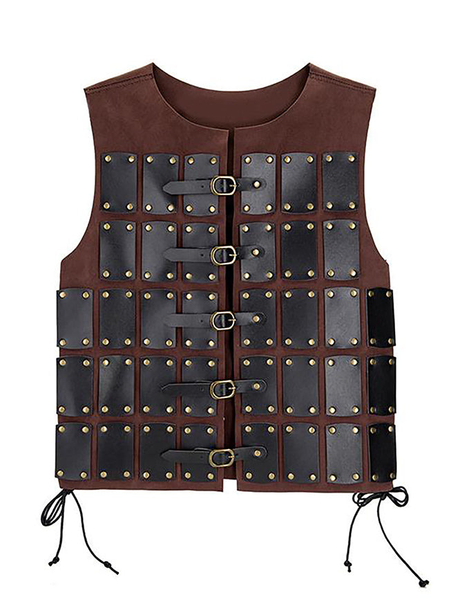 Charmian Men's Medieval Viking Leather Warrior Chest Armor Vest with Buckles Dark Brown Main Image