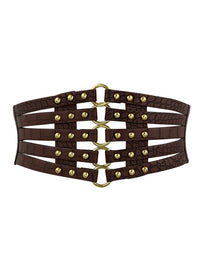 Vintage Retro Fashion Faux Leather Steampunk Rivet Elastic Waist Cinch Belt Main Image