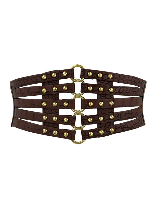 Vintage Retro Fashion Faux Leather Steampunk Rivet Elastic Waist Cinch Belt Main Image