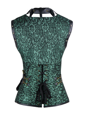 Victorian Gothic Brocade Boning Lacing Bustier Corset with Jacket
