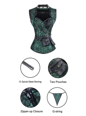 Veste corset à lacets en acier à thème Steampunk avec ceinture