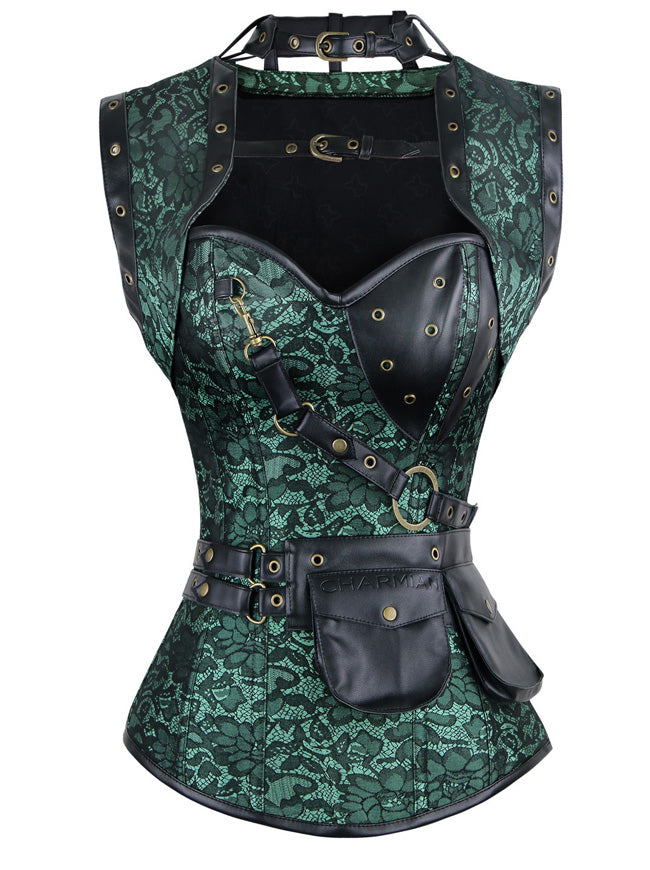 Steampunk Gothic Retro Spiral Stahlkorsett Bustier Top Grün Hauptbild