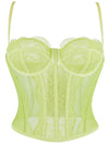 Charmian Women's Y2K Lace Mesh Boned Bustier Corset Top with Spaghetti Straps Chartreuse Main Image