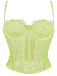 Charmian Women's Y2K Lace Mesh Boned Bustier Corset Top with Spaghetti Straps Chartreuse Main Image
