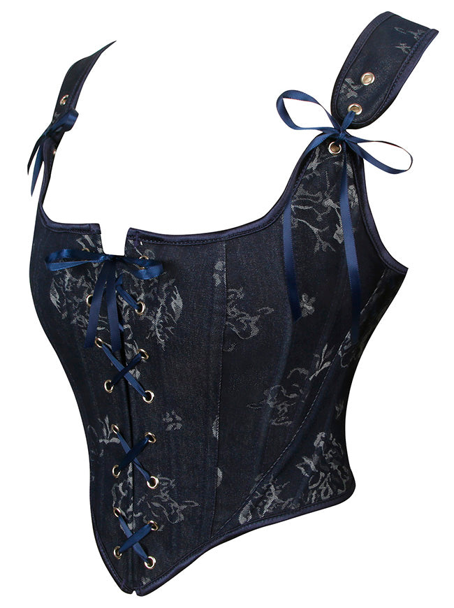 Renaissance Floral Overbust Boned Bustier Bodice Back View