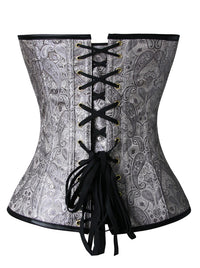Gothic 12 Spiral Steel Bones Faux Leather Rits Bovenborst Corset Zwart Achteraanzicht