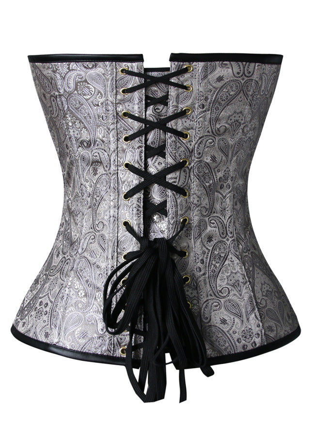 Gothic 12 Spiral Steel Bones Faux Leather Rits Bovenborst Corset Zwart Achteraanzicht