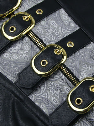 Women's Casual 12 Spiral Steel Bones Faux Leather Zipper Hourglass Corset Black Detail View