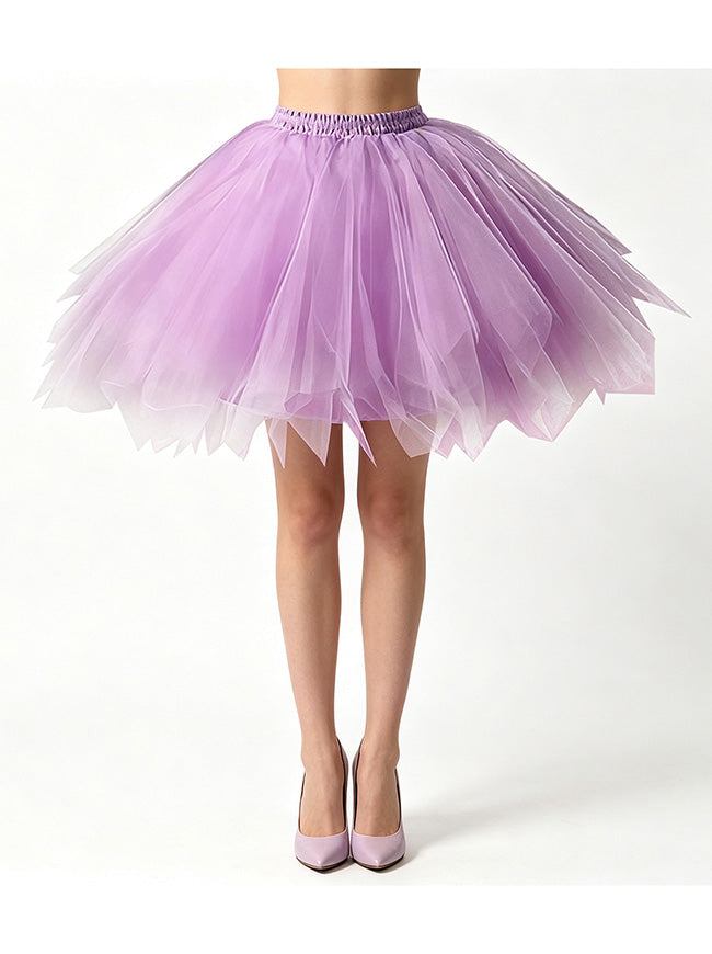 Lovely Retro Fluffy Layered Mesh Princess Pettiskirt Tulle Underskirt Ballet Skirt with Elastic Waist Model View