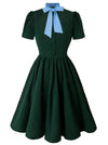 KILLREAL Women's 1950s Vintage Business Casual Office Work A-Line Dress Green Blue Main Image