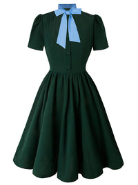 KILLREAL Damen 1950er Vintage Business Casual Büro Arbeit A-Linien Kleid Grün Blau Hauptbild