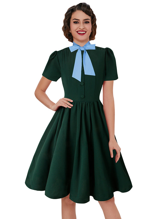 1950s Vintage Business Casual Office Work A-Line Dress Black / M/Fit Bust: 34.6''-36.6'', Fit Waist: 29.1''-31.1''