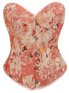 Charmian Women's Floral Lace Up Boned Overbust Corset Bustier Bodyshaper Top Pink Main Image