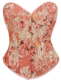 Charmian Women's Floral Lace Up Boned Overbust Corset Bustier Bodyshaper Top Pink Main Image