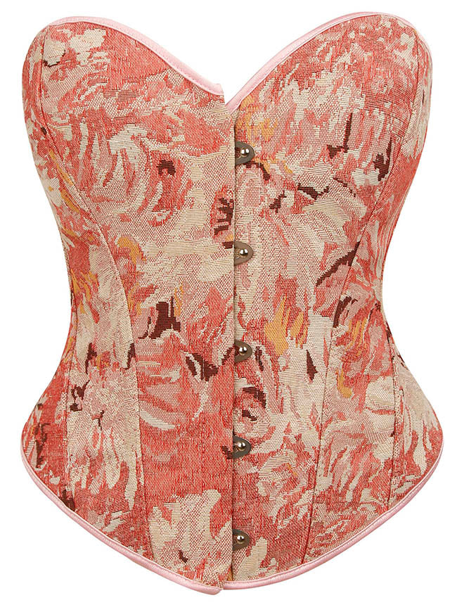 Charmian Women's Floral Lace Up Boned Overbust Corset Bustier Bodyshaper Top Pink Main Image