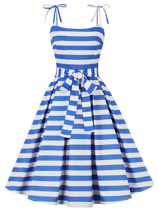 1950s Vintage A-Line Bowknot Spaghetti Strap Rockabilly Dress - Blue / M/Fit Bust 38.6"-40.6", Waist 29.9"-31.9" 1950s Vintage A-Line Bowknot Spaghetti Strap Rockabilly Dress - Blue / M/Fit Bust 38.6"-40.6", Waist 29.9"-31.9"