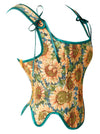 Renaissance Victorian Jacquard Overbust Sleeveless Baroque Corset Crop Top Side View