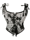 Charmian Women Renaissance Floral Overbust Corset Top Bustier Bodice with Zipper Black/White Main Image