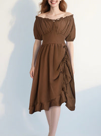 Off Shoulder Irregular Drawstring Party Midi Dress Side View
