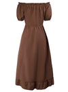 Puff Sleeve Ruffle Hem High Waist Dresses Back View