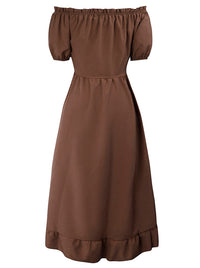 Puff Sleeve Ruffle Hem High Waist Dresses Back View