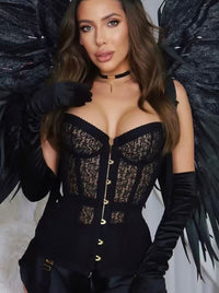 Women Black Lace Push Up Bustier Waist Training Corset Detail View