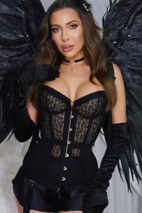 Women Black Lace Push Up Bustier Waist Training Corset Detail View