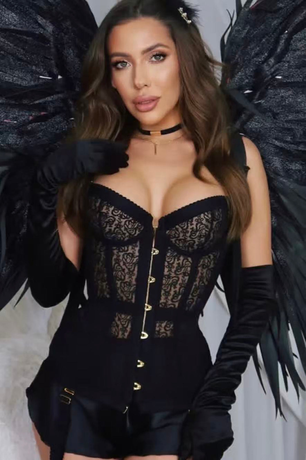 Women Black Lace Push Up Bustier Waist Training Corset Detail View