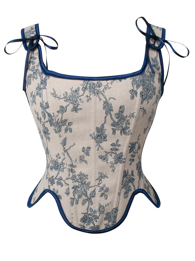 Charmian Women's Renaissance Vintage Floral Boned Lace Up Corset Vest with Zipper Beige Main Image