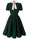 KILLREAL Women's 1950s Vintage Business Casual Office Work A-Line Dress Green Pink Main Image