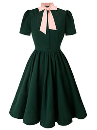 KILLREAL Damen 1950er Vintage Business Casual Büro Arbeit A-Linien Kleid Grün Rosa Hauptbild