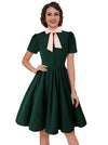 Green Short Sleeve A Line Dress Model View