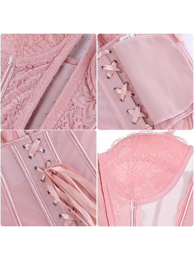 Lace Corset Top Bustier Pink Corset Detail View