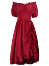 Charmian Women's Renaissance Off-Shoulder Ruffle Drawstring Midi Costume Dress Red Main Image