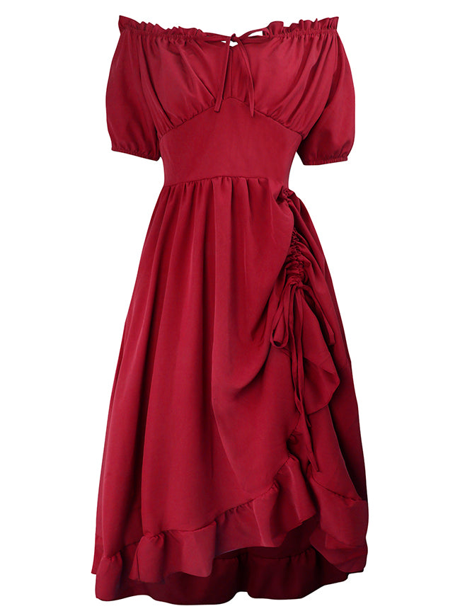 Renaissance Off-Shoulder Ruffle Drawstring Midi Costume Dress Renaissance Off-Shoulder Ruffle Drawstring Midi Costume Dress