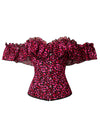 Charmian Women's Vintage Victorian Off Shoulder Ruffle Overbust Lace Up Corset Red Main Image