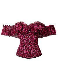 Charmian Damen Vintage Viktorianisch Off Shoulder Rüschen Überbrust Korsett mit Schnürung Rot Hauptbild