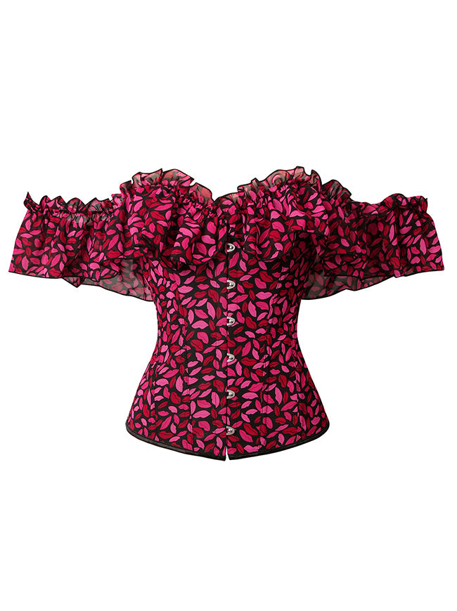 Charmian Damen Vintage Viktorianisch Off Shoulder Rüschen Überbrust Korsett mit Schnürung Rot Hauptbild