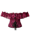 Lips Printed Off Shoulder Ruffle Overbust Lace Up Bustier Corset Top Back View