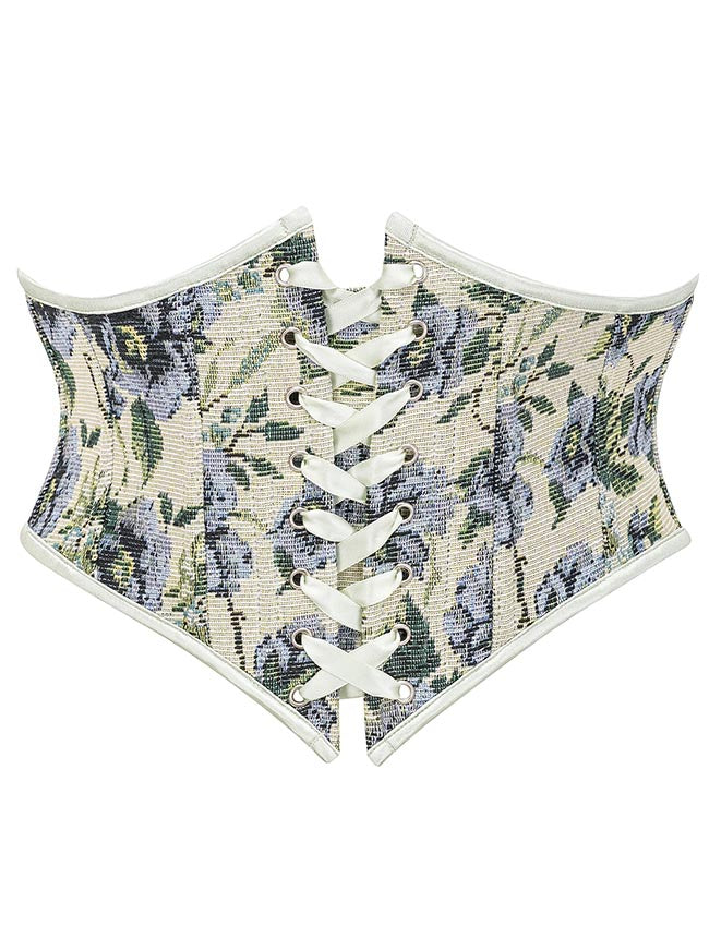 Charmian Women's Renaissance Vintage Floral Lace Up Corset Waist Belt Off-White Main Image