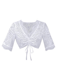 Charmian Women's Renaissance Lace Dirndl Blouse V Neck Short Sleeves Oktoberfest Shirt Drawstring/White Main Image