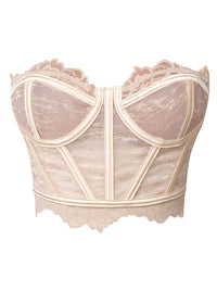Charmian Women's Y2K Strapless Lace Corset Top Summer Sheer Boned Bustier Crop Top Apricot Main Image