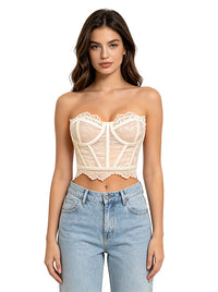 Lace Going Out Tops for Women Nude Corset Crop Top Model View